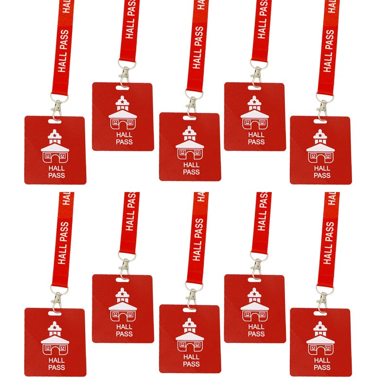 BEMAXYE Hall Pass Lanyards with Large Card Passes, Unbreakable School Classroom Passes Set for Teacher Parents (10 X Hall Pass) (Red 10* Hall Pass) - Image 1
